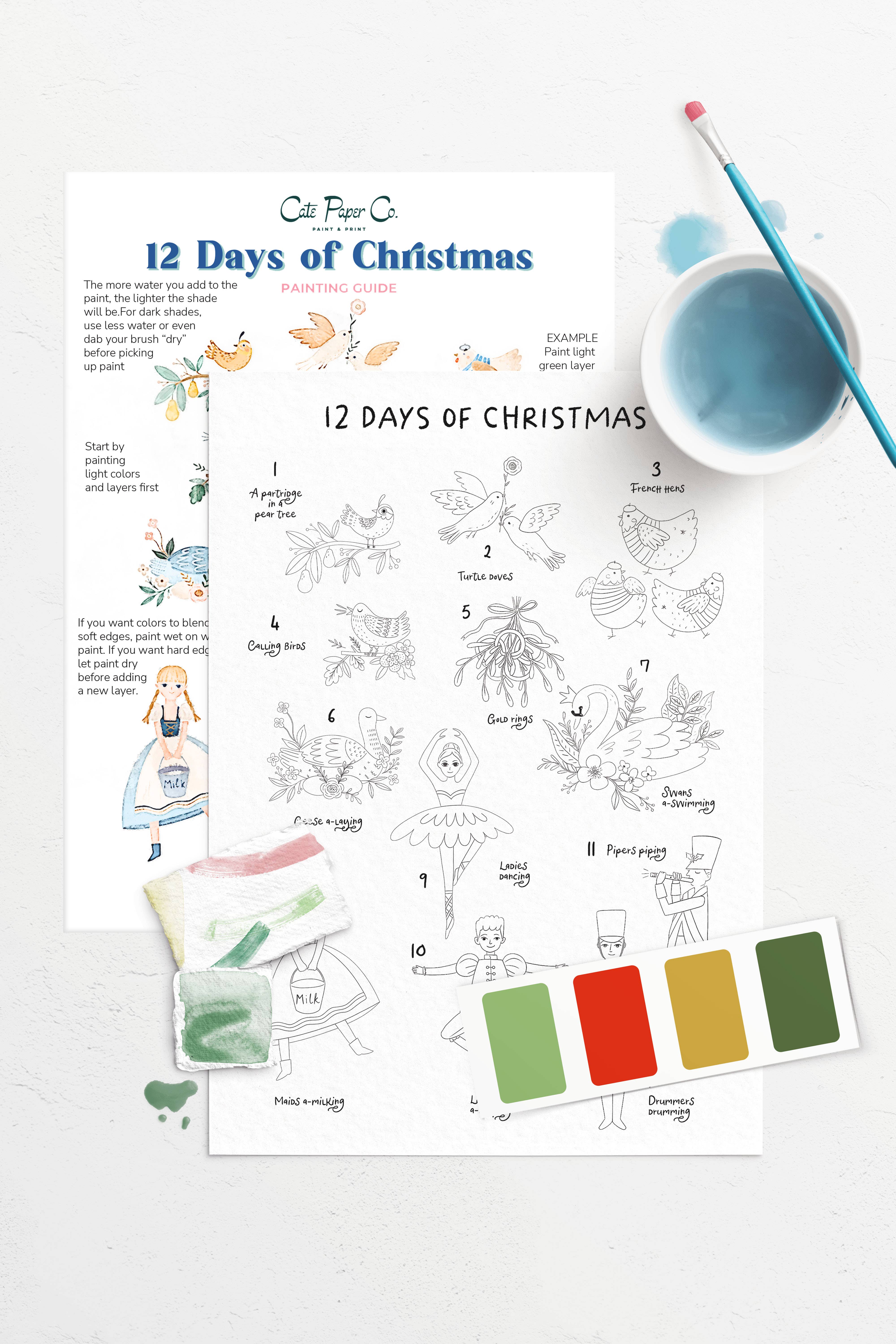 Cate Paper Co. – Kit de artesanato DIY por atacado – Kit de pintura em aguarela "12 Dias de Natal"1