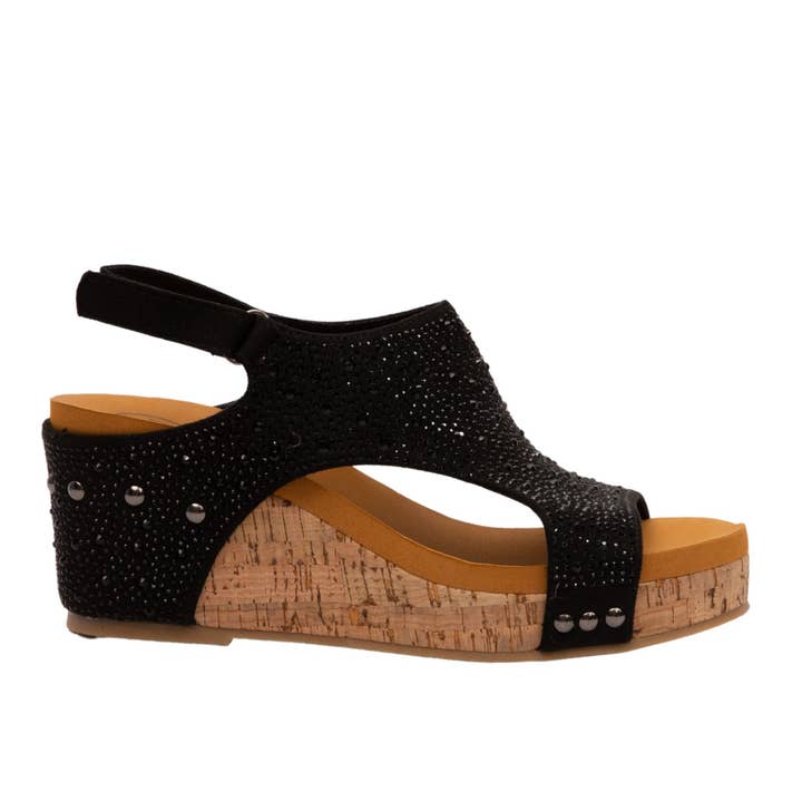 Maker's Shoes - Wholesale Wedges - Women's - BARB Rhinestone Cushioned Women Slingback Velcro Cork Wedge0