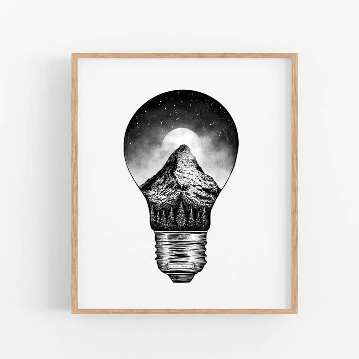 Mountain Lightbulb Art Print for wholesale by Kaari & Co.
