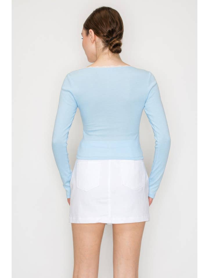 CC Wholesale Clothing - Wholesale Knit Top - Women's - Lace Trim Square Long Sleeve Top5