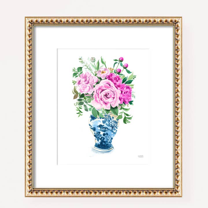 Watercolor Ginger Jar Bouquet No10 Print by Michelle Mospens for wholesale by Michelle Mospens