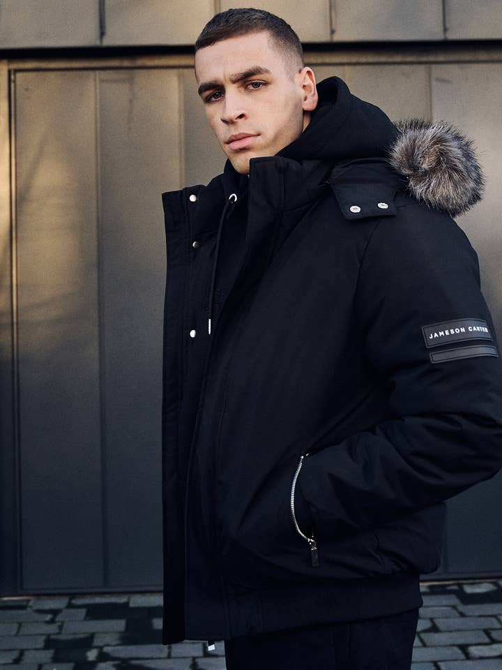 Heston Bomber Puffer Jacket - Black for wholesale by Jameson Carter