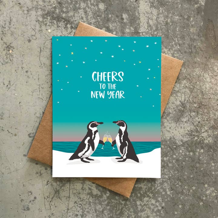 Modern Printed Matter – wholesale New Year's card – Penguins Cheers To The New Year Card1