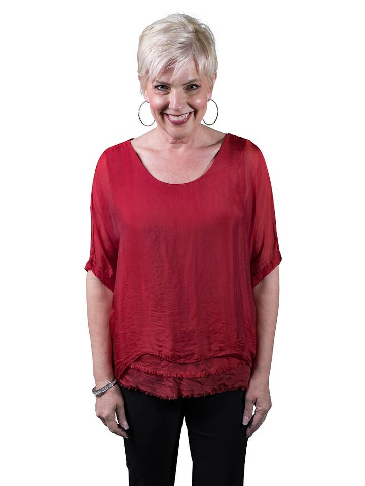 TINA Stephens Italy/Tees By Tina - Wholesale Blouse - Women's - Adriana Silk Double Raw Edge Top (BQ209)4