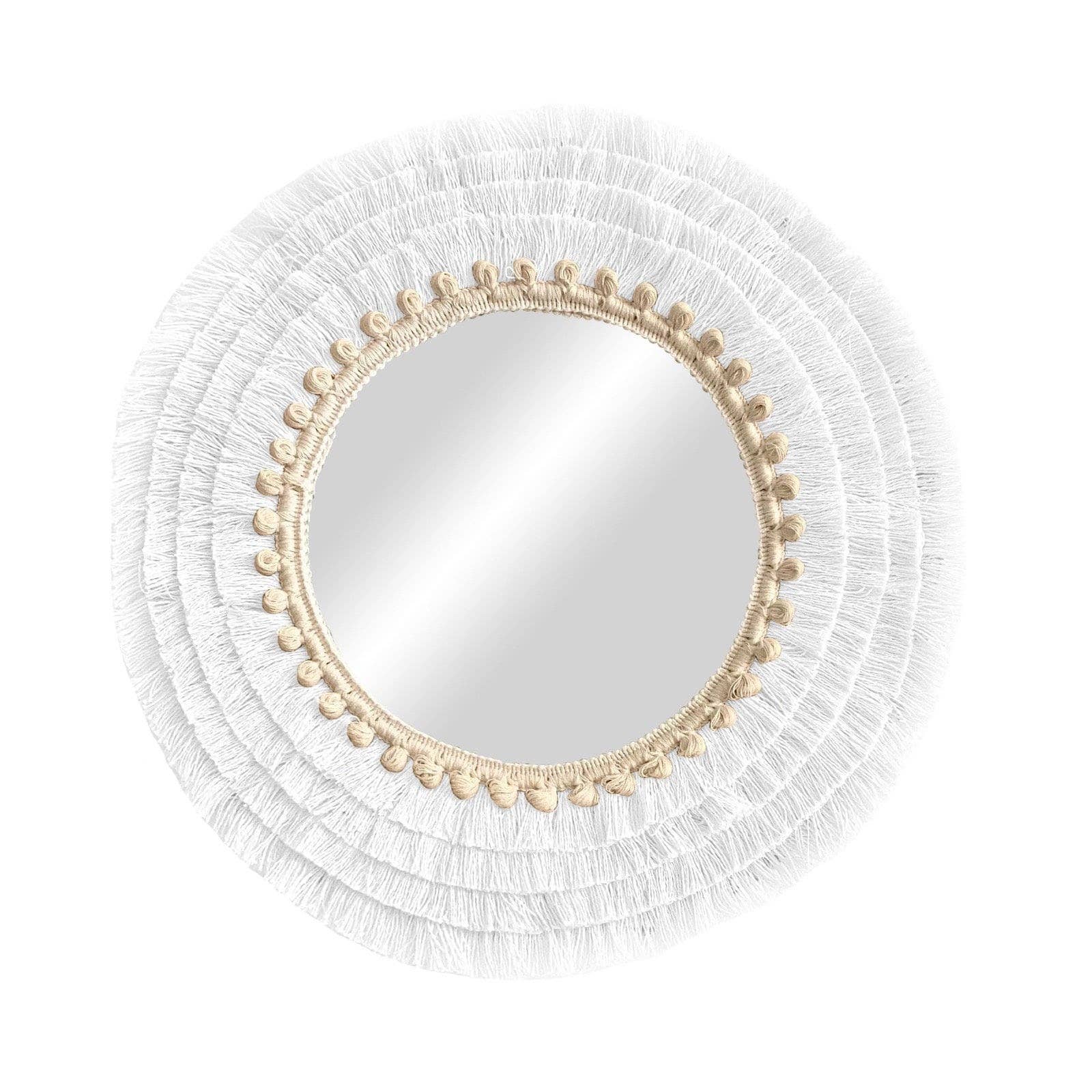 Geometrik Design - Wholesale Wall Stone - Round Wall Mirror With Cotton Fringe Boho Decor0