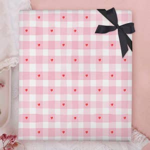 Gingham Check Gift Wrap Sheets  Pink - WH Hostess Social Stationery