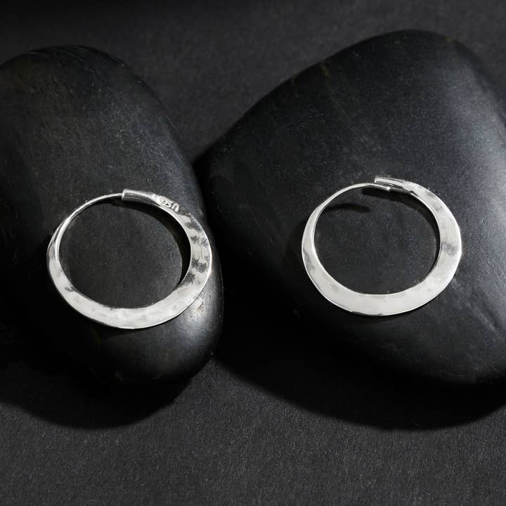Sterling Silver Hammered Hoop Earrings for wholesale by Nina Designs