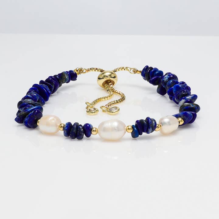 Pulsera de Chips de Perla y Lapislázuli para venta al por mayor de So... Silver Jewelry