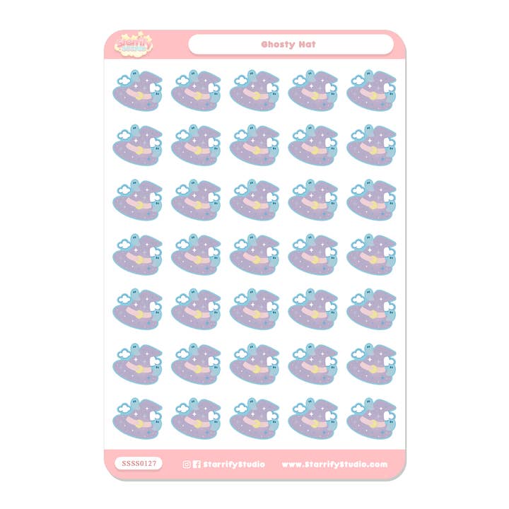 Feuille d'autocollants Ghosty Hat pour la vente par Pastel Dreamer, LLC.