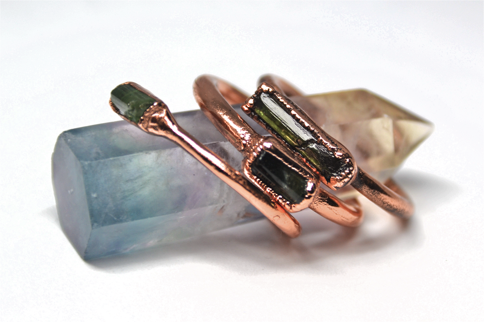 Daddy Daughter Jewelry - Wholesale Single Stone/Solitaire Ring - Raw Green Tourmaline Bar Ring | Copper Tourmaline Ring | Raw3