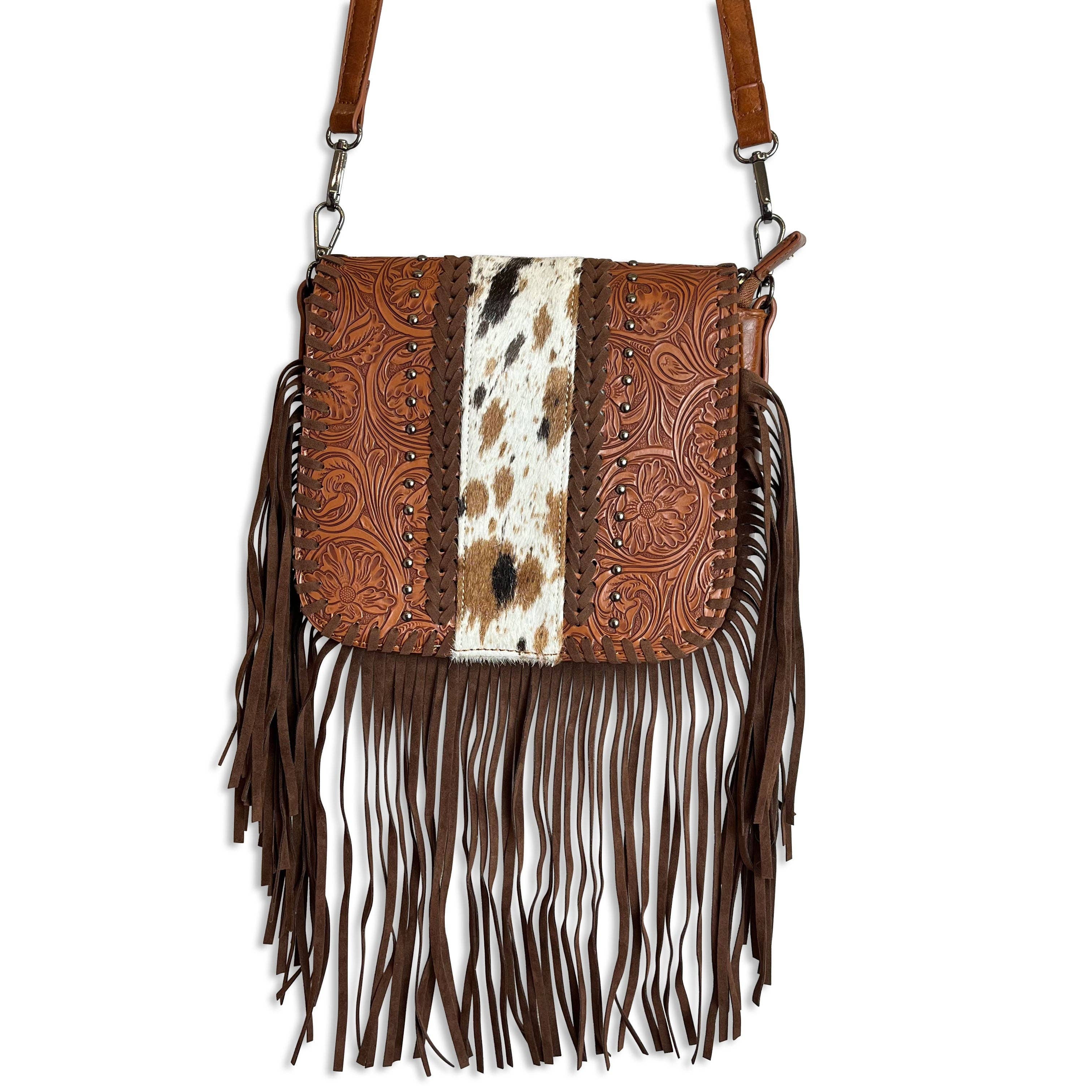 sassy kids palace - Wholesale Crossbody Bag - Kids - Brown Cowhide Western Crossbody Fringe Bag0