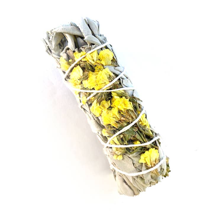 California Seashell Company - Wholesale Sage Bundle - 4" Sage with Yellow Statice Flowers Smudge Bundle