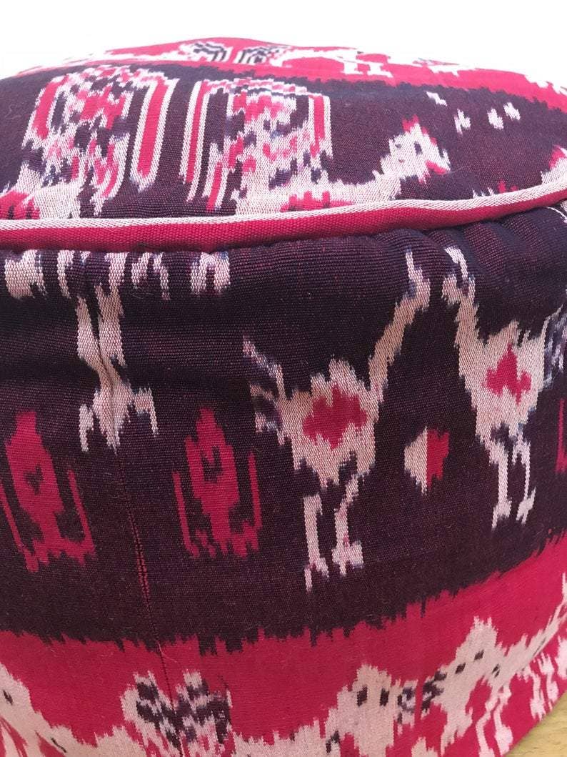Kasih Co-op - Wholesale Pouf - Round Ikat Pouf Ottoman, Cover Only with No Insert.6