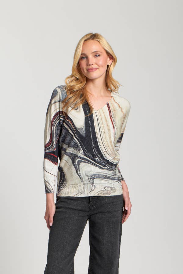 Sunset Marble Printed V-Neck Pullover - Dark Grey Multi for wholesale on Faire0