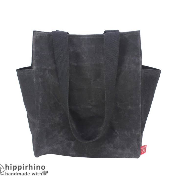 Schwarze, gewachste Öko-Einkaufstasche für Einkäufe, Märkte, Farmer, Arbeitstasche für den Großhandel von hippirhino