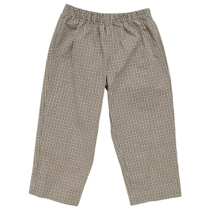 Vive La Fete - Wholesale Pants - Kids - Brown and Light Blue and White Ckeck Boys Pull on Pant