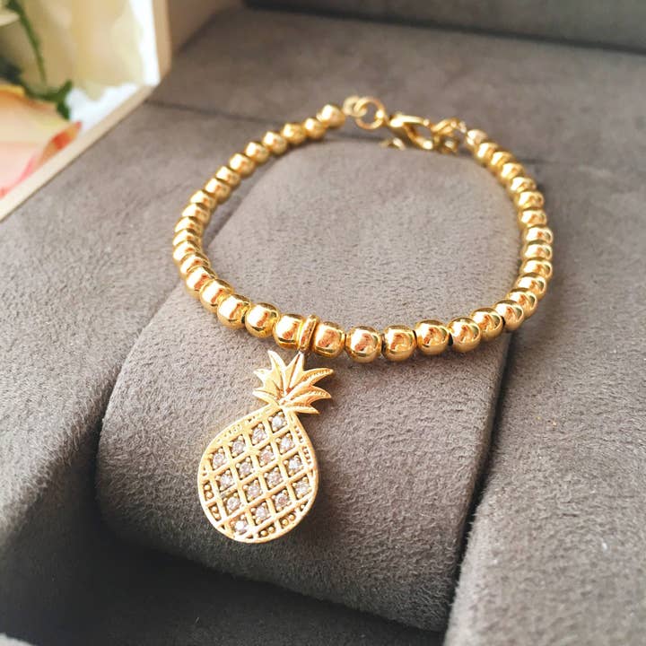 Evileyefavor - Venta al por mayor Pulseras de abalorios/colgantes - Pulsera con dijes de piña, pulsera de cuentas de oro, joyería de verano