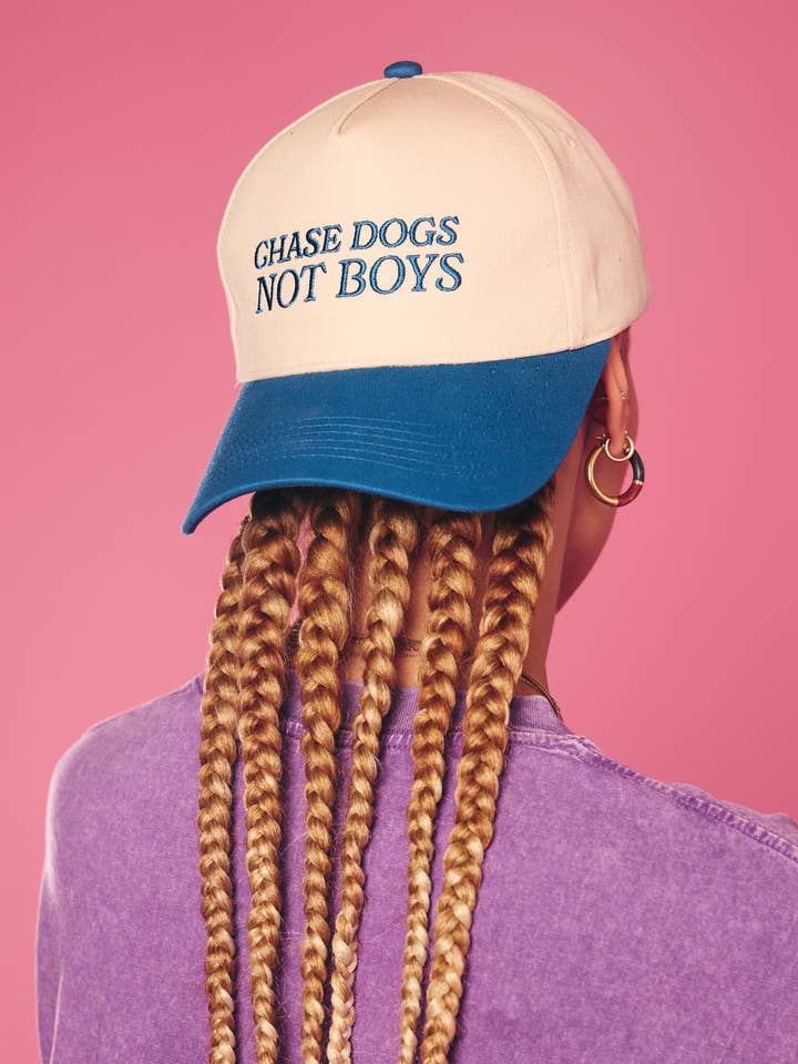 Chase Dogs Not Boys Trucker Hat - Teal & Tan Cap for wholesale by Mutty Prints