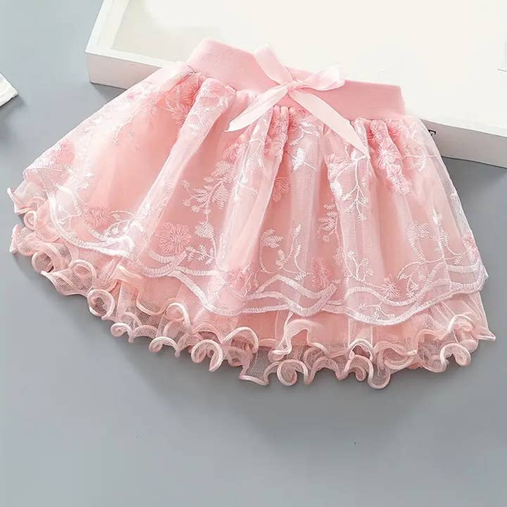 Peach Embroidered Tutu Skirt for wholesale by Miss Q Baby