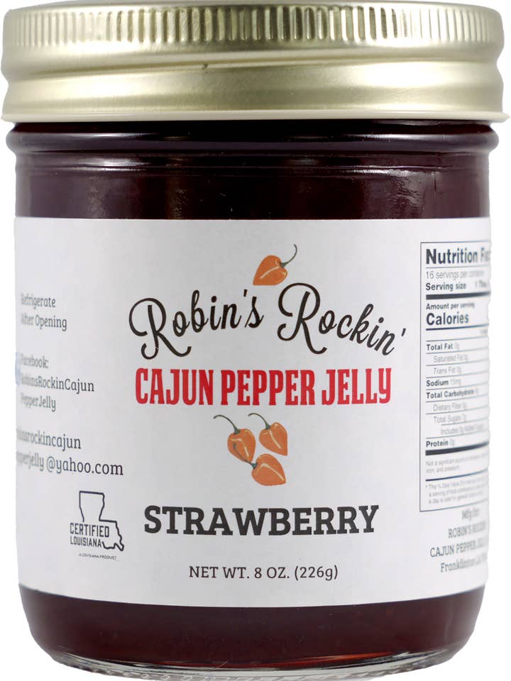 Strawberry Pepper Jelly for wholesale by Robin’s Rockin’ Cajun’ Pepper Jelly