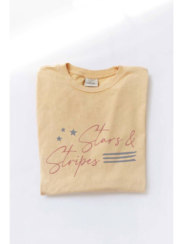 OAT COLLECTIVE - Wholesale Screen Printed T-Shirt - Women's - STARS AND STRIPES Mineral Washed Graphic Top