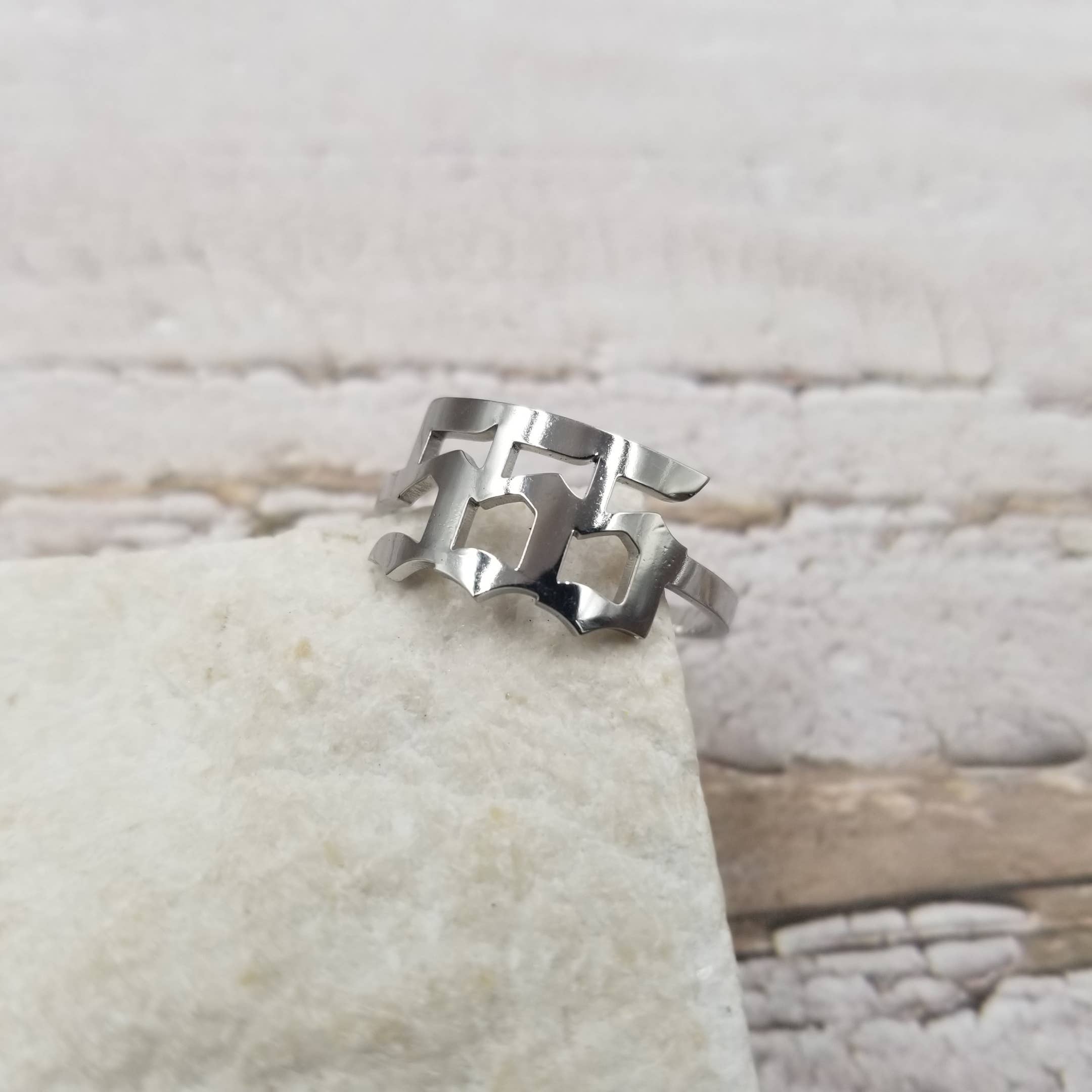 Treasure Wholesale - Wholesale Band/Stacked Ring - Angel Number Ring ,Gold & Silver0