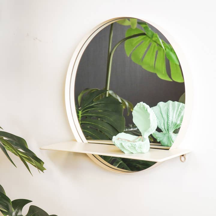 Housevitamin bv – wholesale Wall mirror – Mirror - Round - Metal - With Shelf - Sand- Ø40cm4