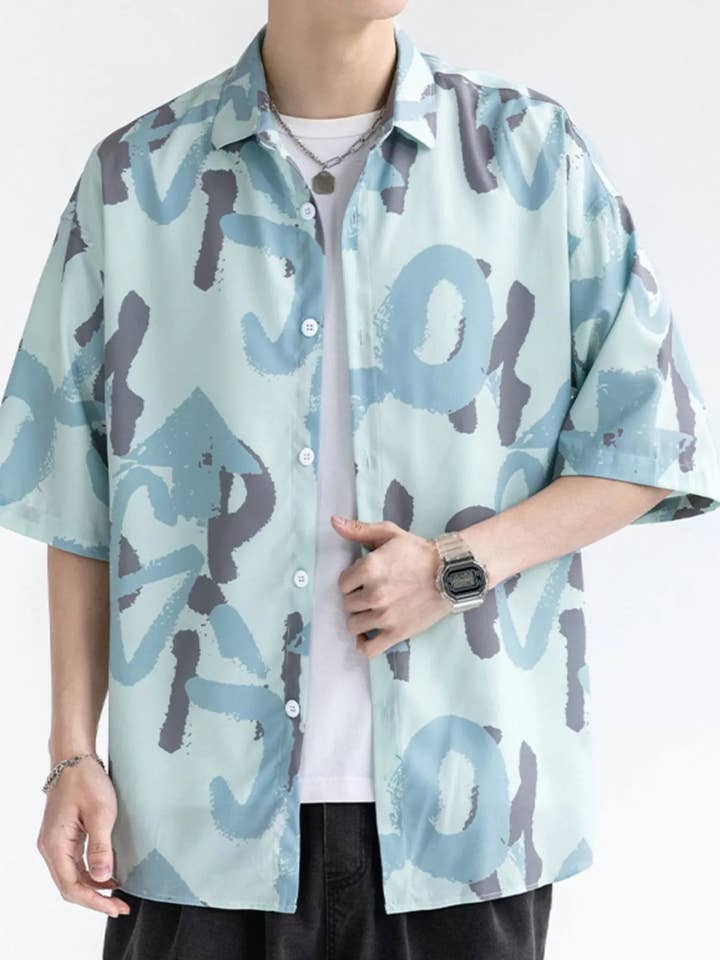 Herrskjorta i plusstorlek med abstrakt tryck och kort ärm för wholesale av React Activewear