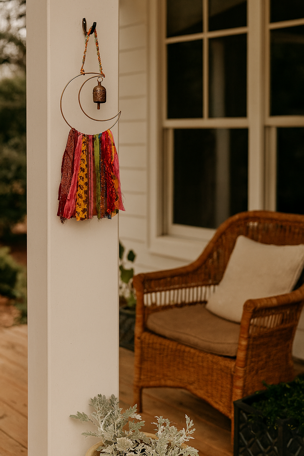 Matr Boomie Fair Trade - Venta al por mayor Campanas de viento - Sari reciclado con campanilla de viento Swapna Moon Bell - Fair Trade Home2