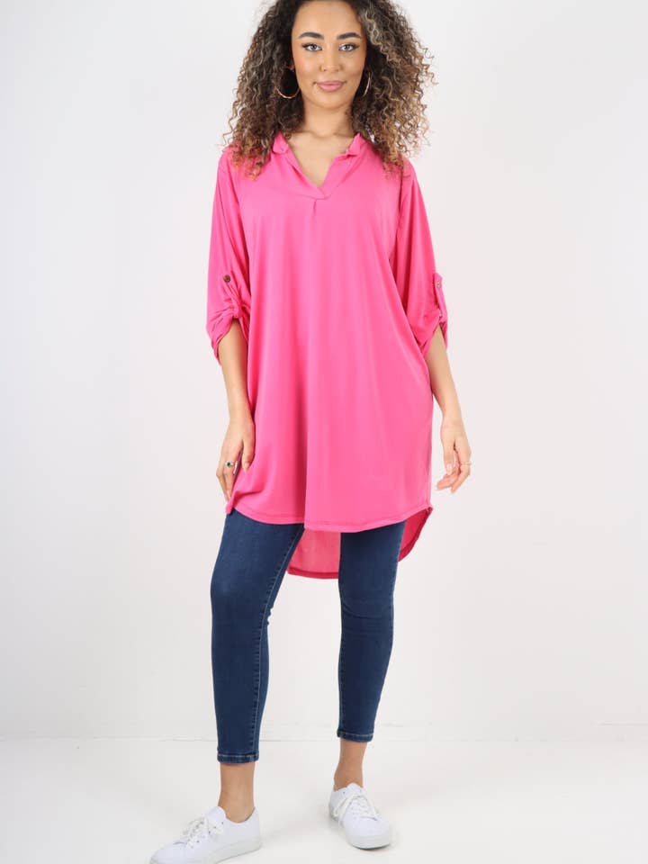 Tunique italienne à col V et col en V à manches retroussées pour la vente par Miss Bold