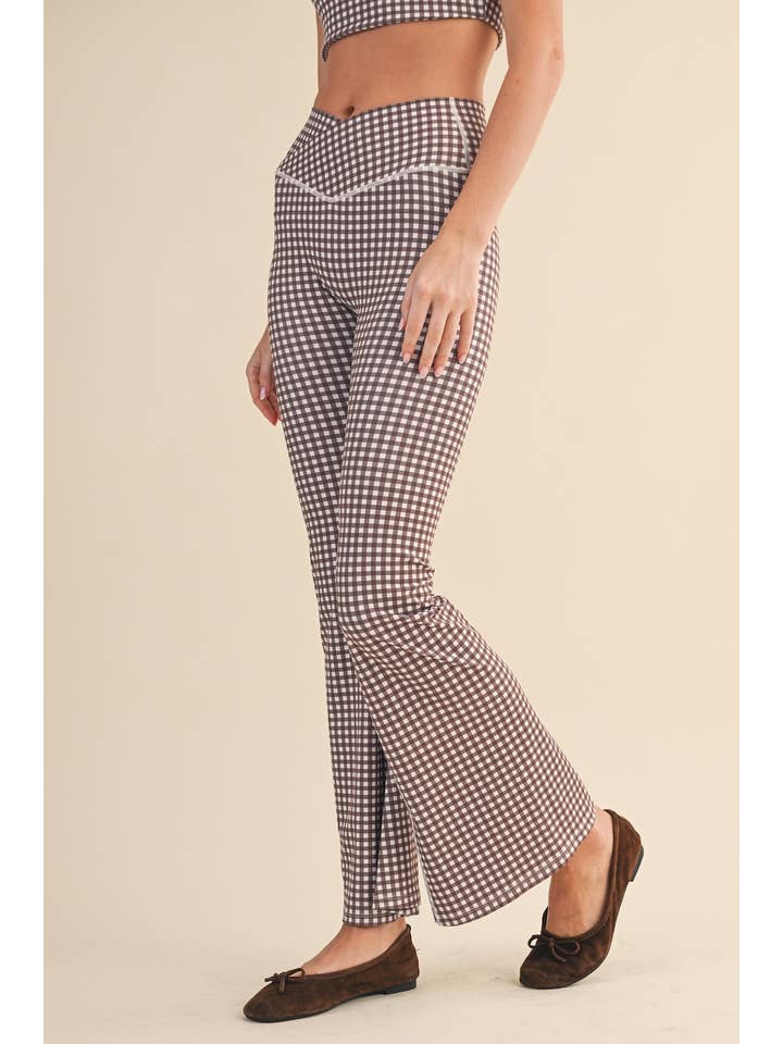 KIMBERLY C – Engroshandel Sports-/loungeleggings – til kvinder – Gingham Print Højtaljede Crossover Flare Leggings33