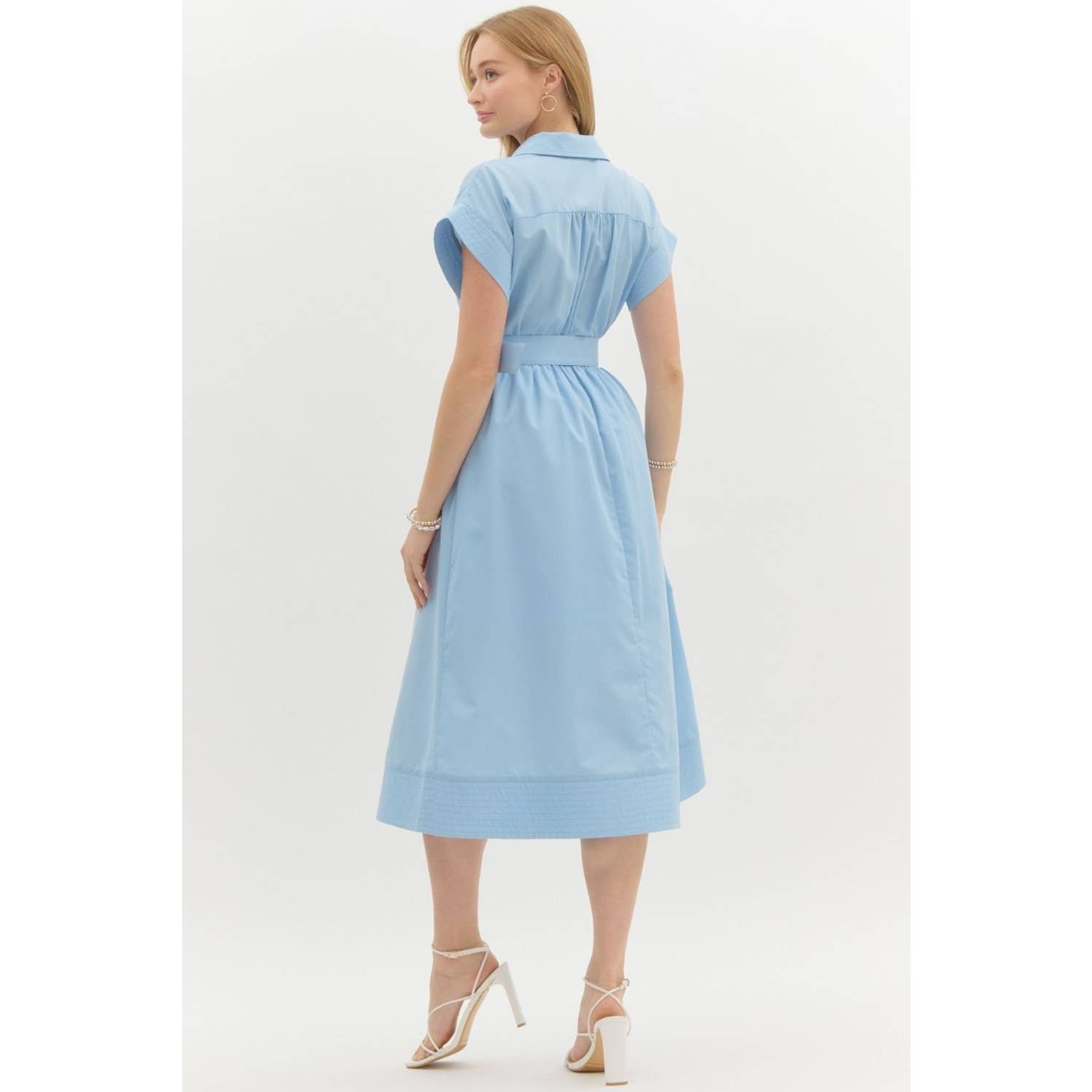 STYLE USA - Venta al por mayor Vestido - Mujer - Vestido midi con mangas cortas tipo ala y detalles de costura sólida18