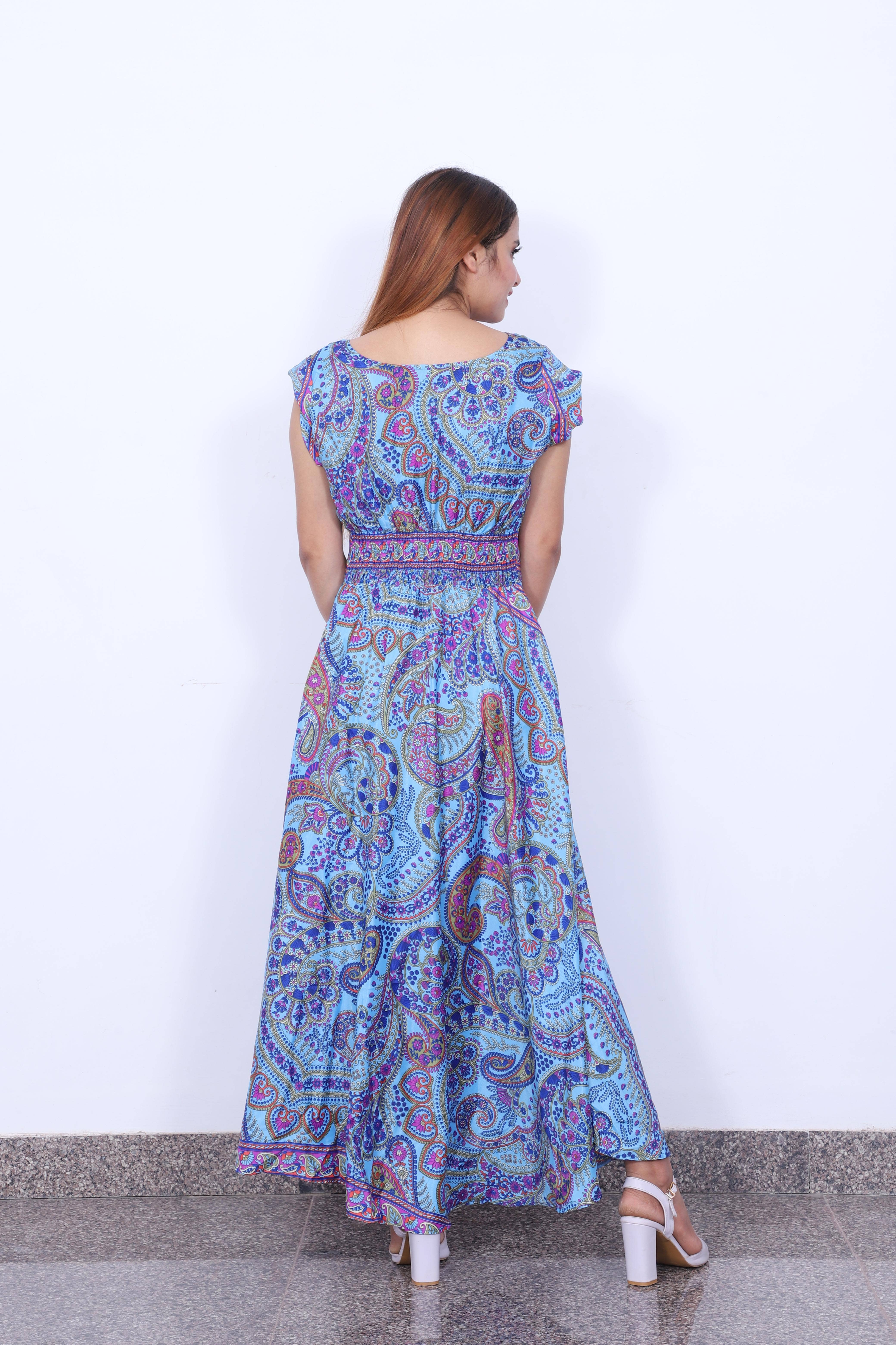 Humanity Centred Designs – Vestido - Mulher por atacado – A linha floral impresso vestido queimado com manga de boné9