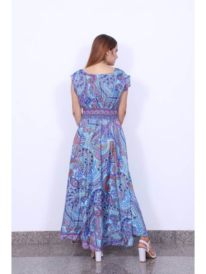 Humanity Centred Designs – Vestido - Mulher por atacado – A linha floral impresso vestido queimado com manga de boné9