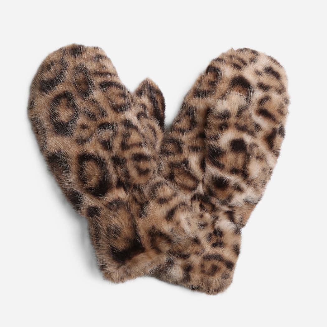  ASSORTED COLORS Leopard Print Faux Fur Winter Mittens for wholesale on Faire6