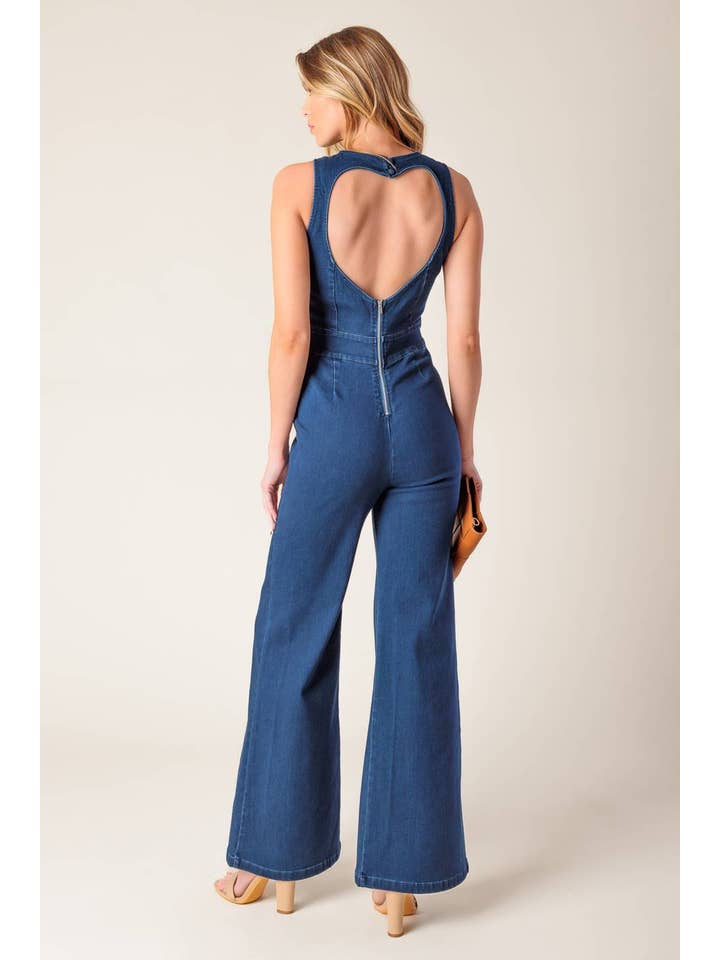 MEDIUM INDIGO A washed stretch denim jumpsuit - IP8725-A for wholesale on Faire