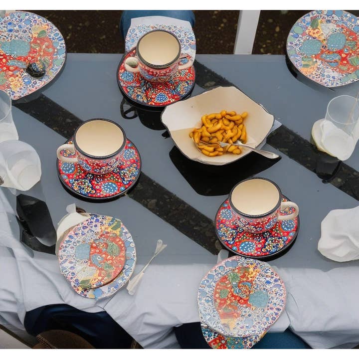 Etnico del Mondo - Wholesale Coffee/Tea Cup - Set of 6 Decorated Turkish Ceramic Coffee/Cappuccino Cups #87