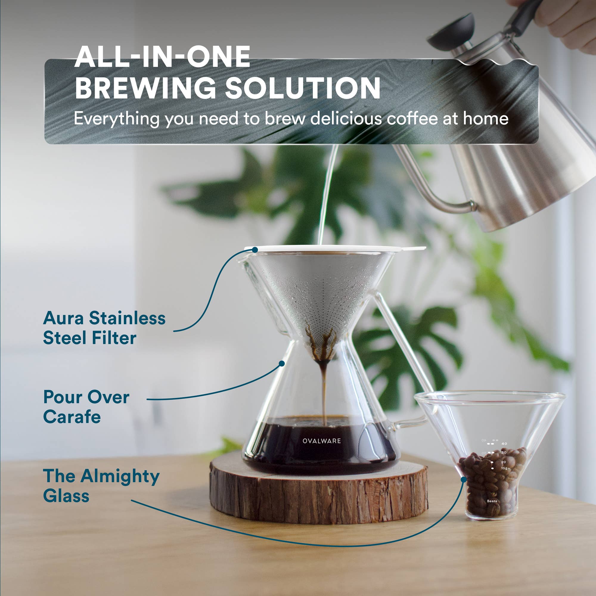 Ovalware - Wholesale Pour Over & Dripper - Pour Over Coffee Maker with Stainless Steel Filter | 17oz2