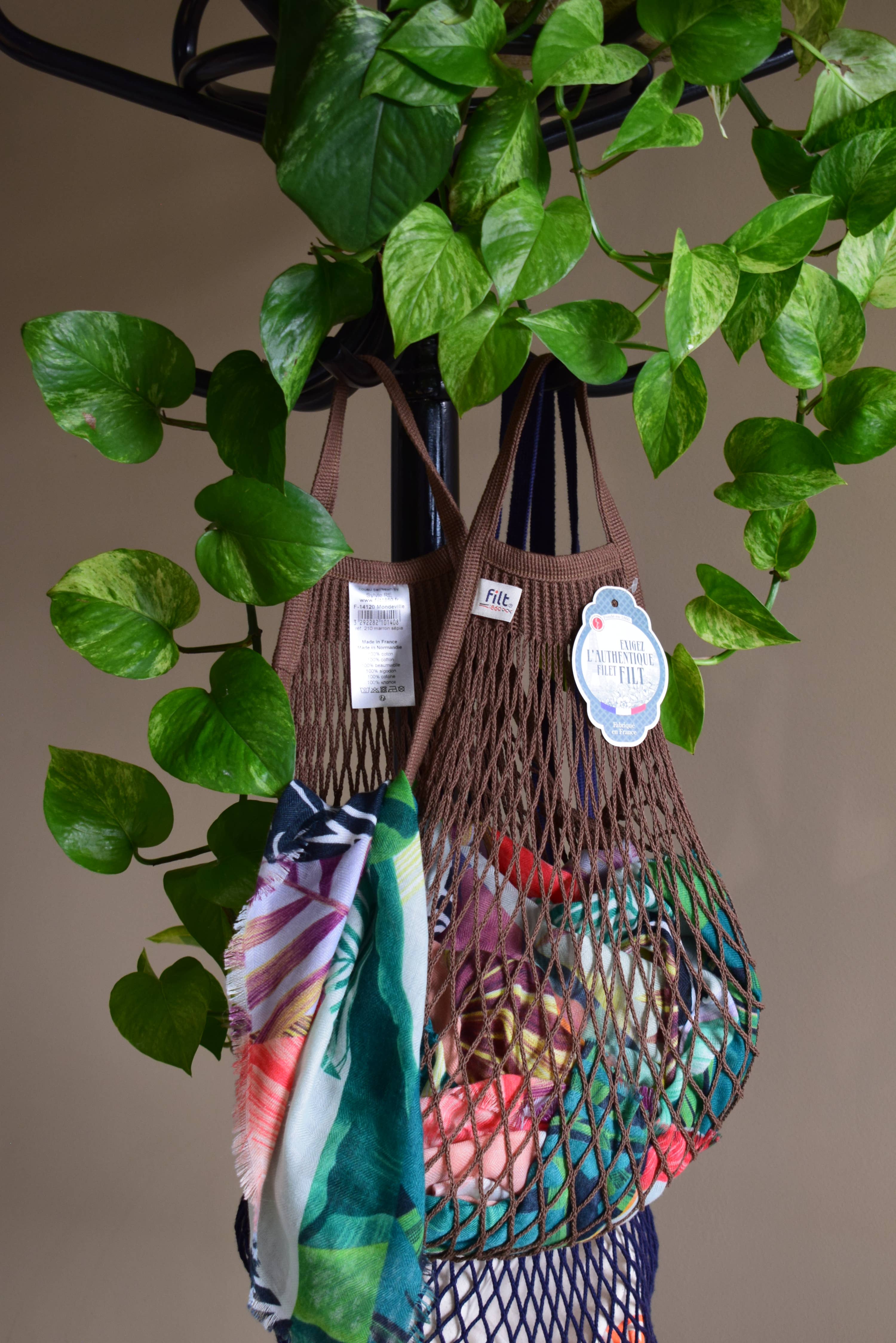 Filt1860 - Venta al por mayor Bolsas de la compra - Red de compras estándar en sepia marrón con asas pequeñas1