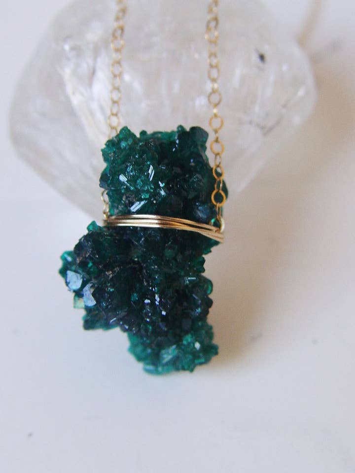 Dioptase Crystal Gold Filled Necklace - Boho Raw Stone Fall for wholesale by Friedasophie