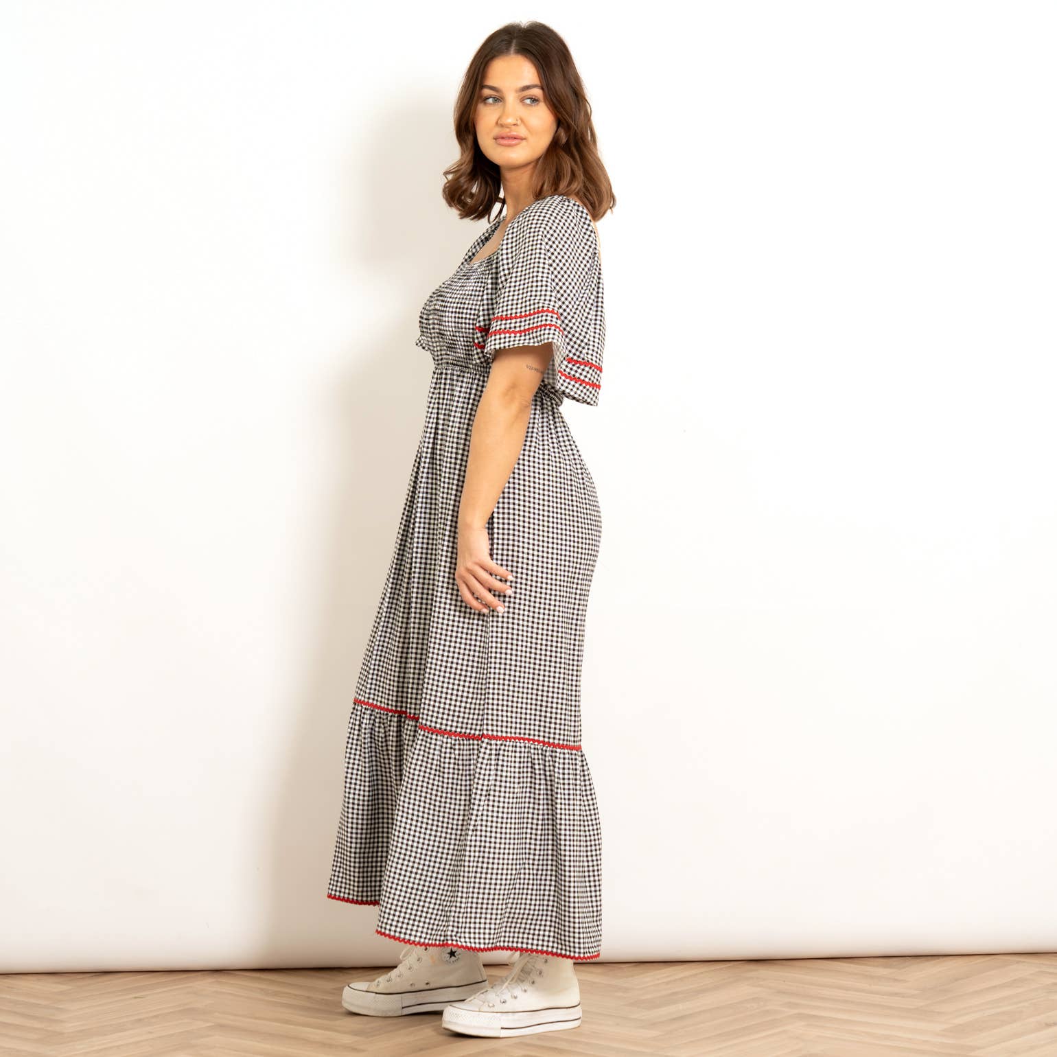 Sarta – Großhandel Kleid – Damen – Briar Milkmaid Maxikleid - Schwarz, Gingham7