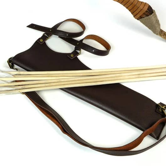 36" Wooden Toy Bow and Arrow Set with Leather or Felt Quiver for wholesale by Backwoods Provisions