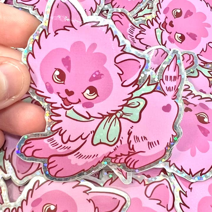 Vintage Valentine Kitten Glitter Sticker for wholesale by Fox and Brambles