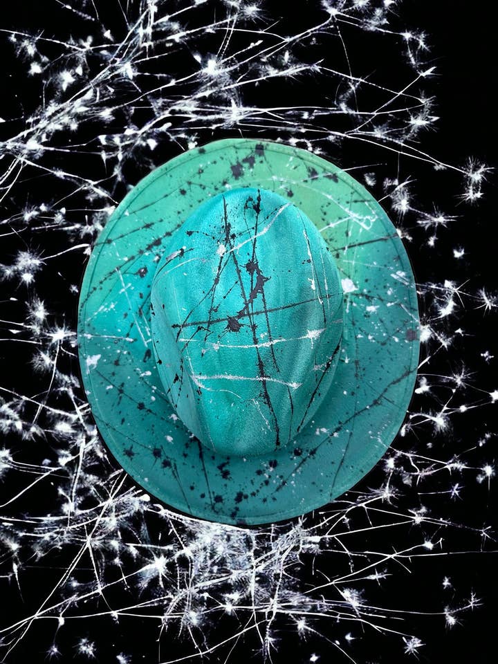 Abstract Paint Splatter Green Ombré Suede Hat for wholesale by Bella Soul