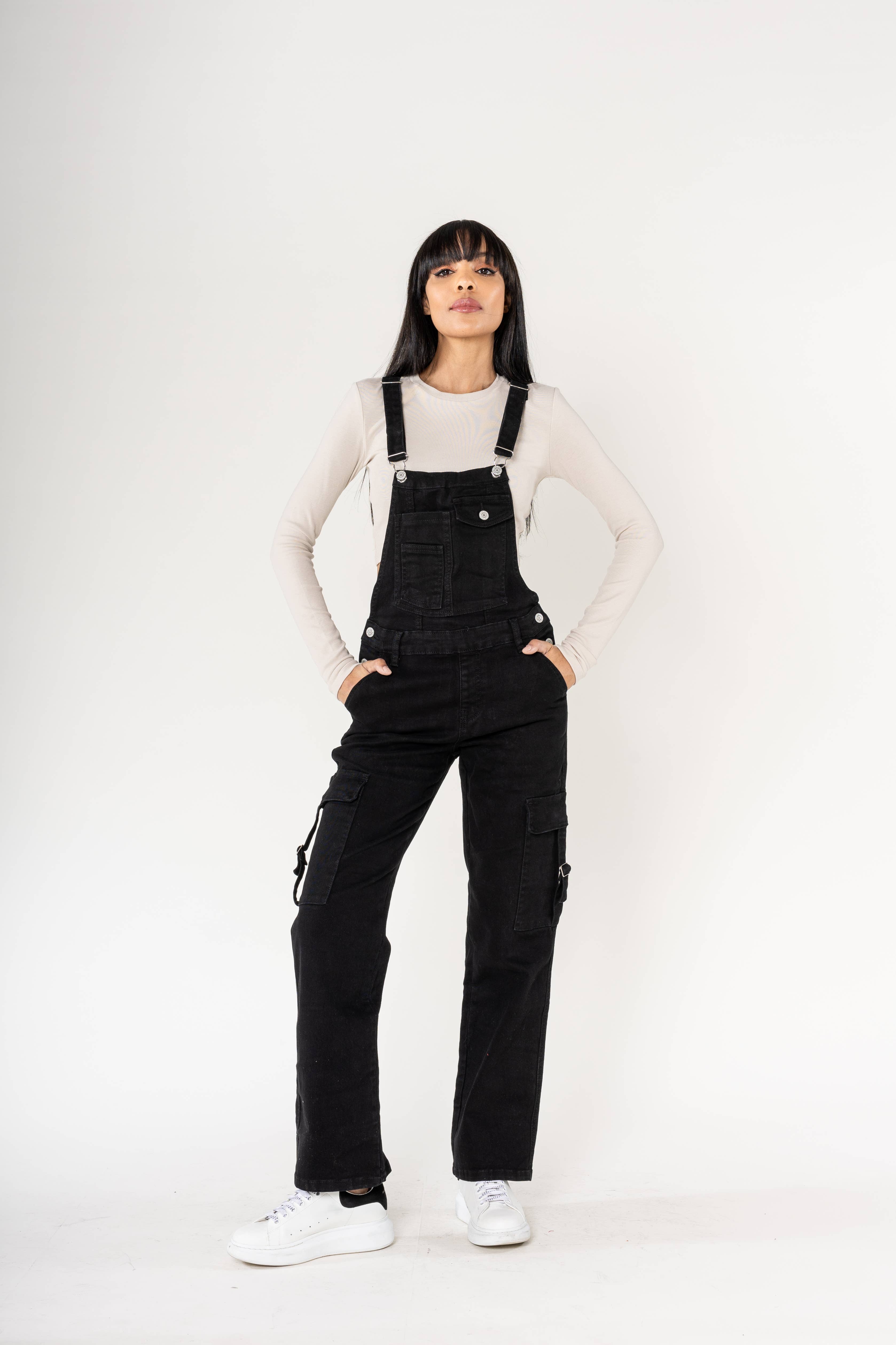 Nina Carter - Wholesale Overalls - Women's - Nina Carter Cargo Denim Stretch Denim Overalls S56021