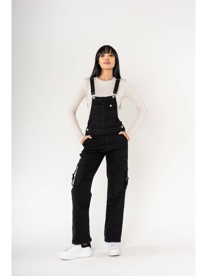 Nina Carter - Wholesale Overalls - Women's - Nina Carter Cargo Denim Stretch Denim Overalls S56021