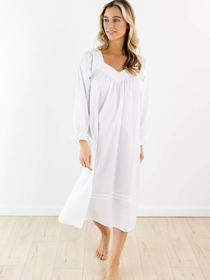 Jacaranda Living - Wholesale Nightgown - Women's - Adelaide White Cotton Nightgown1