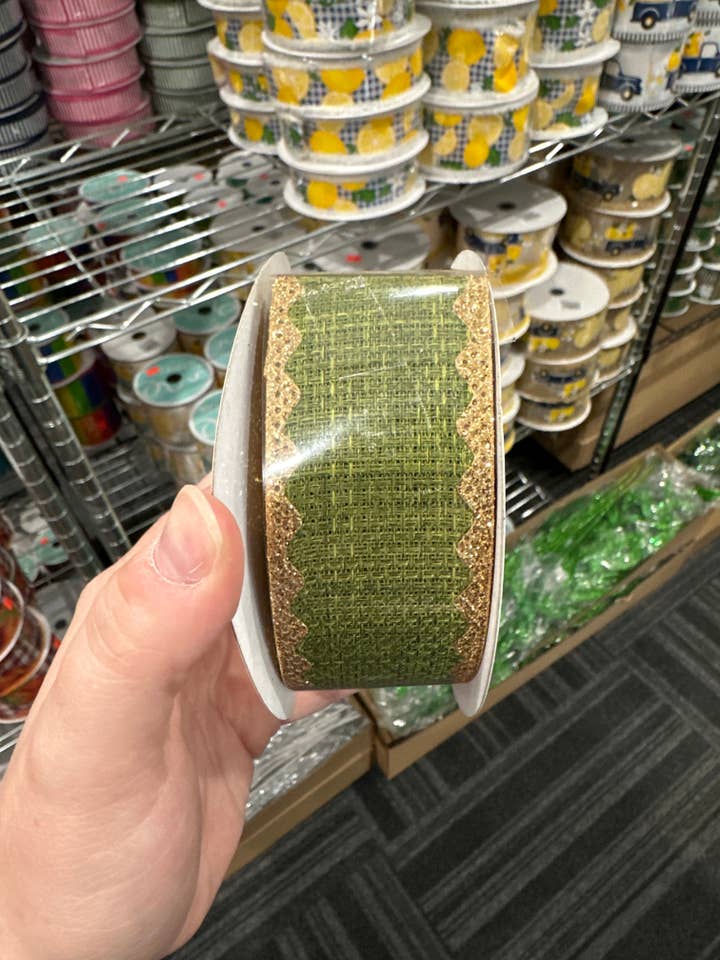 1.5"X10YD CROSS ROYAL/RIC RAC MOSS/GOLD (AH) for wholesale by Waterman's Loft Inc.