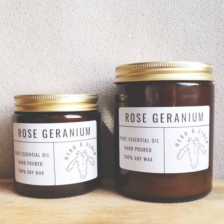 ROSE GERANIUM ESSENTIAL OIL - SOY WAX CANDLE
for wholesale by Herd & Elder