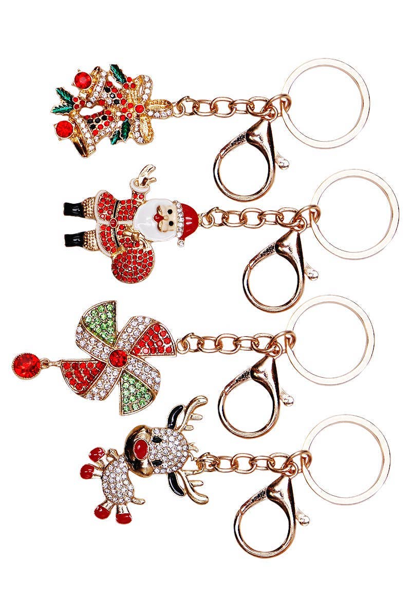 ASSORTED Christmas Ornament Bling Rhinestone Key Chain for wholesale on Faire1